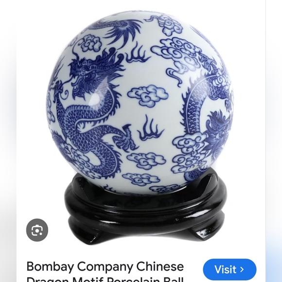 NWT AUTHENTIC GENUINE BLUE AND WHITE LARGE BALL ON STAND BOMBAY & COMPANY DECOR - Picture 2 of 6